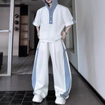 American Casual Contrast Color Stitching Hooded Sweatshirt Wide Leg Trousers Two-piece Set