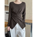 Irregular Hem Cross-over Knit Sweater