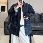 Vintage Workwear Lace-up Washed Denim Jacket