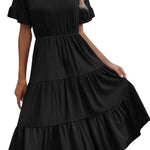 Zeagoo Damen Elegant V-Ausschnitt Kleider A Linie Kurzarm Freizeitkleid (DE Only)