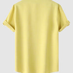 Men's Solid Color Half Button Stand Collar Short Sleeve Shirt