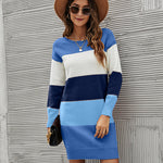 Zeagoo Women's Color Block Round Neck Knitted Dress