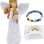 Dog Memorial Gift Set with Angel of Friendship Figurine & Rainbow Bridge Chakra Bracelet