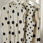Round Neck Polka Dot Slit Mid-length Top Women's Cotton Linen Shirt