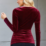 Zeagoo Velvet Tops for Women Long Sleeve Sexy Casual V-Neck Cross Wrap Shirts Ruched Fitted Blouse Party Club Night (Us Only)
