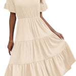 Zeagoo Damen Elegant V-Ausschnitt Kleider A Linie Kurzarm Freizeitkleid (DE Only)