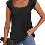 Zeagoo Square Neck Casual Cap Sleeve Shirt
