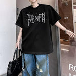 Beaded Letter Shoulder-Pad T-Shirt