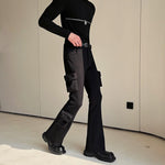 Mid-Low Rise Slim Cargo Pockets Flared Pants