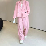 Double Breasted Blazer Draped Wide-leg Trousers Two-piece Set