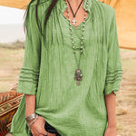 Zeagoo Solid V-Neck Tees Lace Splicing Fold Blouse Flowy Casual Loose Fit Shirt