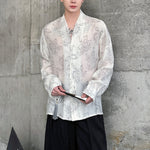 Retro V-neck Printed Casual Long-sleeved Shirt