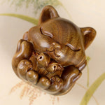 Buddha Stones Mini Nine Tailed Fox Ivory Fruit Sandalwood Green Sandalwood Blessing Decoration