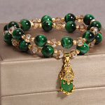 Buddha Stones Tiger Eye Pixiu Fox Money Bag Protection Self Confidence Double Wrap Bracelet