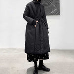 Drawstring Long Buttoned Loose Coat
