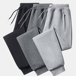 3 Pieces Solid Zipper Pocket Cotton Jogger Pants