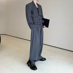 Cropped Flap Pocket Blazer Draped Pleated Cuffed Wide-leg Trousers Two-piece Set