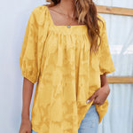 Zeagoo Quare Neck Babydoll Tops 3/4 Puff Sleeve Lace Blouse Summer Floral Textured Shirts