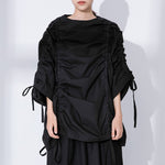 Drawstring Strap Pleated T-Shirt