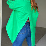 Zeagoo Solid Color Street Long Sleeve Back Slit Loose Shirt for Women Casual Work Office Loose Fit 2026 | Under