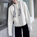 French Scarf-embellished Knitted Cardigan