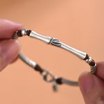 Buddha Stones 999 Sterling Silver Bamboo Pattern Cicada Luck Wealth Bracelet