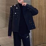 Heavily Beaded Diamond-encrusted Collarless Suit Jacket
