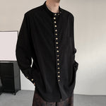 Loose Long-sleeved Shirt with Small Gold Buttons