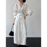 Women's V-Neck Tie-Waist Linen Shirt and Maxi Skirt Two-Piece Set
