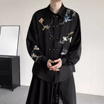 Floral and Bird Embroidered Button-down Shirt