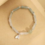 Buddha Stones 925 Sterling Silver Natural Tianshan Jade Bamboo Charm Luck Bracelet
