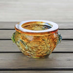 Buddha Stones Handmade Liuli Crystal Treasure Bowl Art Piece Home Decoration