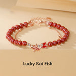 Buddha Stones 925 Sterling Silver Lucky Koi Fish Cinnabar Zircon Prosperity Double Layer Chain Bracelet