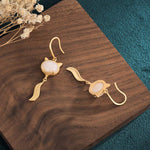 Buddha Stones FengShui White Jade Fox Fortune Earrings