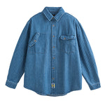 Japanese Retro Style Washed Striped Denim Shirt