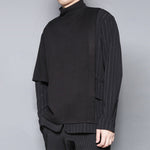 Striped Fake Two-piece Irregular Thick Plus Fleece Loose Sweatshirt