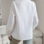Zeagoo Ruffle Trim Button Front Shirt Regular Fit Long Sleeve Work Blouse