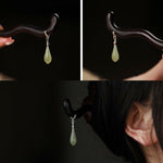 Buddha Stones 925 Sterling Silver Natural Hetian Jade Ebony Wood Luck Charm Hairpin
