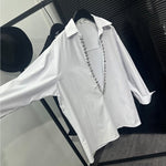 Deep V-neck Loose-fitting Sequin Shirt