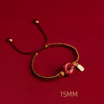 Buddha Stones Natural Cinnabar Peace Buckle Fu Character Charm Blessing Braided Bracelet