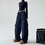 Multi-pocket Workwear Cotton Thickened Wide-leg Pants