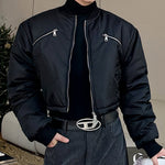 Thickened Zipper Drawstring Short Baseball Jacket