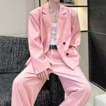 Double Breasted Blazer Draped Wide-leg Trousers Two-piece Set