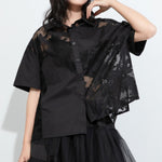 Women Irregular Lace Patchwork Loose Casual T-shirt