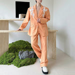3D Lace Floral Embroidery Suit Jacket and Loose Casual Pants Two-piece Set