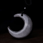 Buddha Stones Natural Silver Sheen Obsidian Selenite Crystal Crescent Moon Yin Yang Couple Protection Necklace Pendant