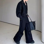 American Double-layered Collar Patchwork Jacket and Wide-leg Trousers Two-piece Set