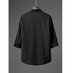 Retro Ice Silk Short Sleeve V-Neck Shirt Drawstring Trousers Two-Piece Set