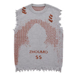 Dark Figure Jacquard Knit Tassel Sweater Vest