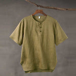 Linen Vintage Round Neck Button Down T-shirt